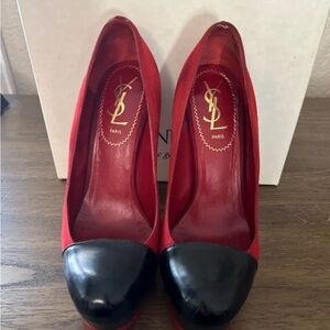 Yves Saint Laurent Red and Black Stiletto Heels